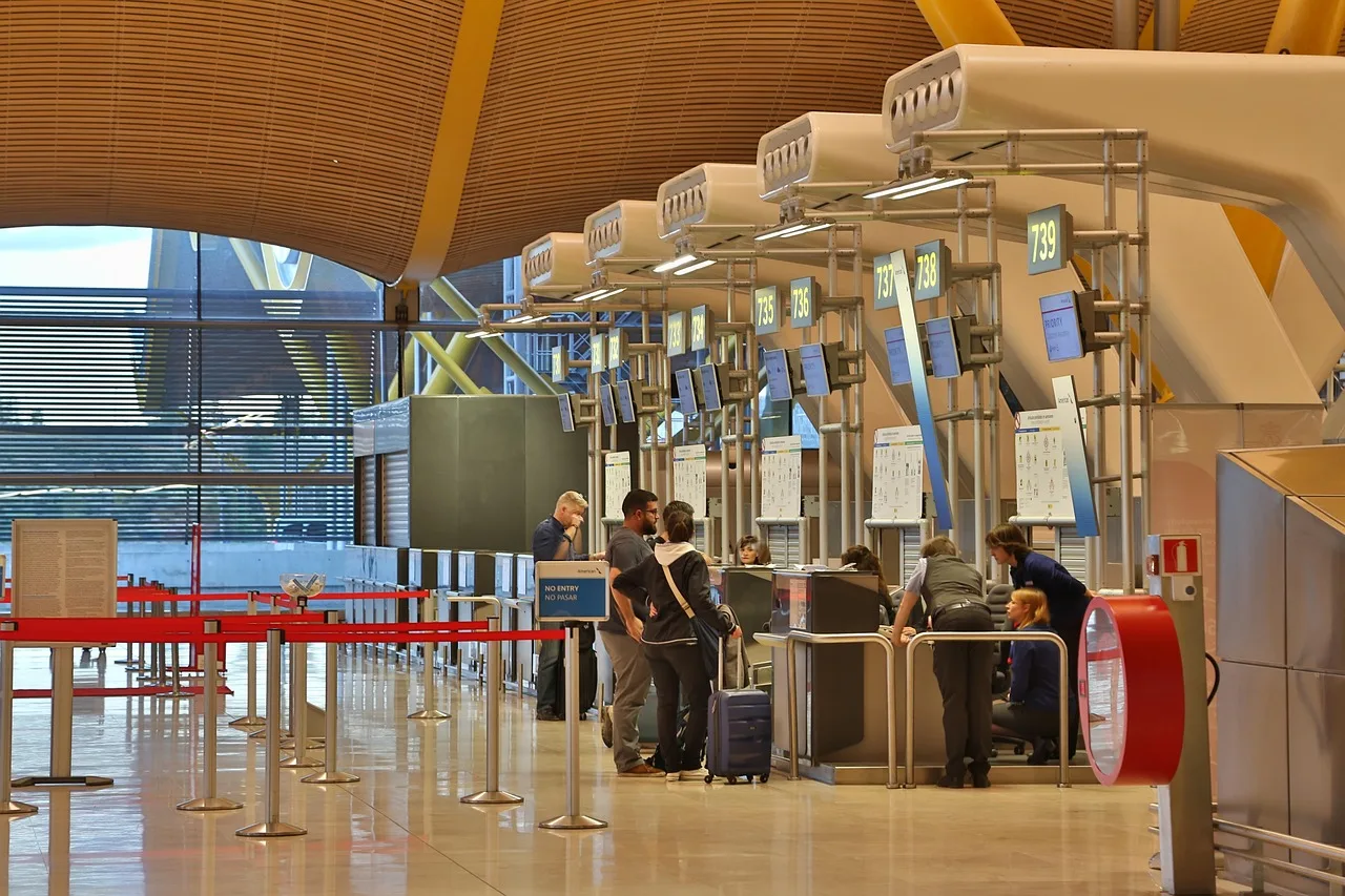 공항, Tex 무료, 마드리드, 스페인, 도시, 환불, 카운터